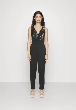 Contrast Plunge - Jumpsuit - Black