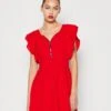 Wal G Danya Ruffle Sleeve Zip Skater Dress - Jersey Dress - Red