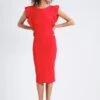 Wal G Diana Ruffle Sleeve Midi Dress - Jersey Dress - Red