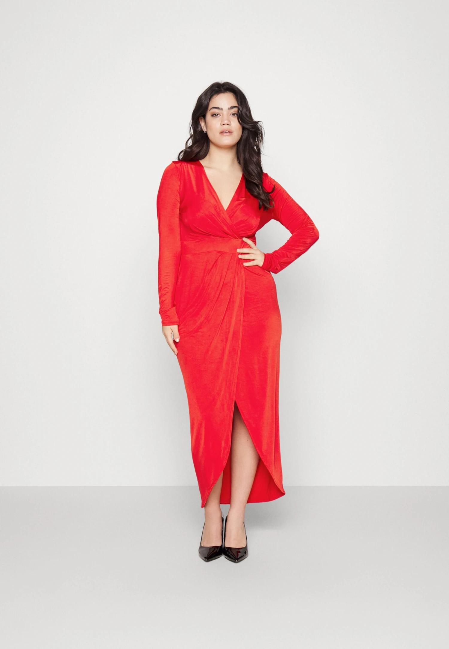 Mag V Neck Midi - Day Dress - Red