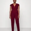 Curve Short Sleeve Plunge Jumpsuit - Jumpsuit - Wine
