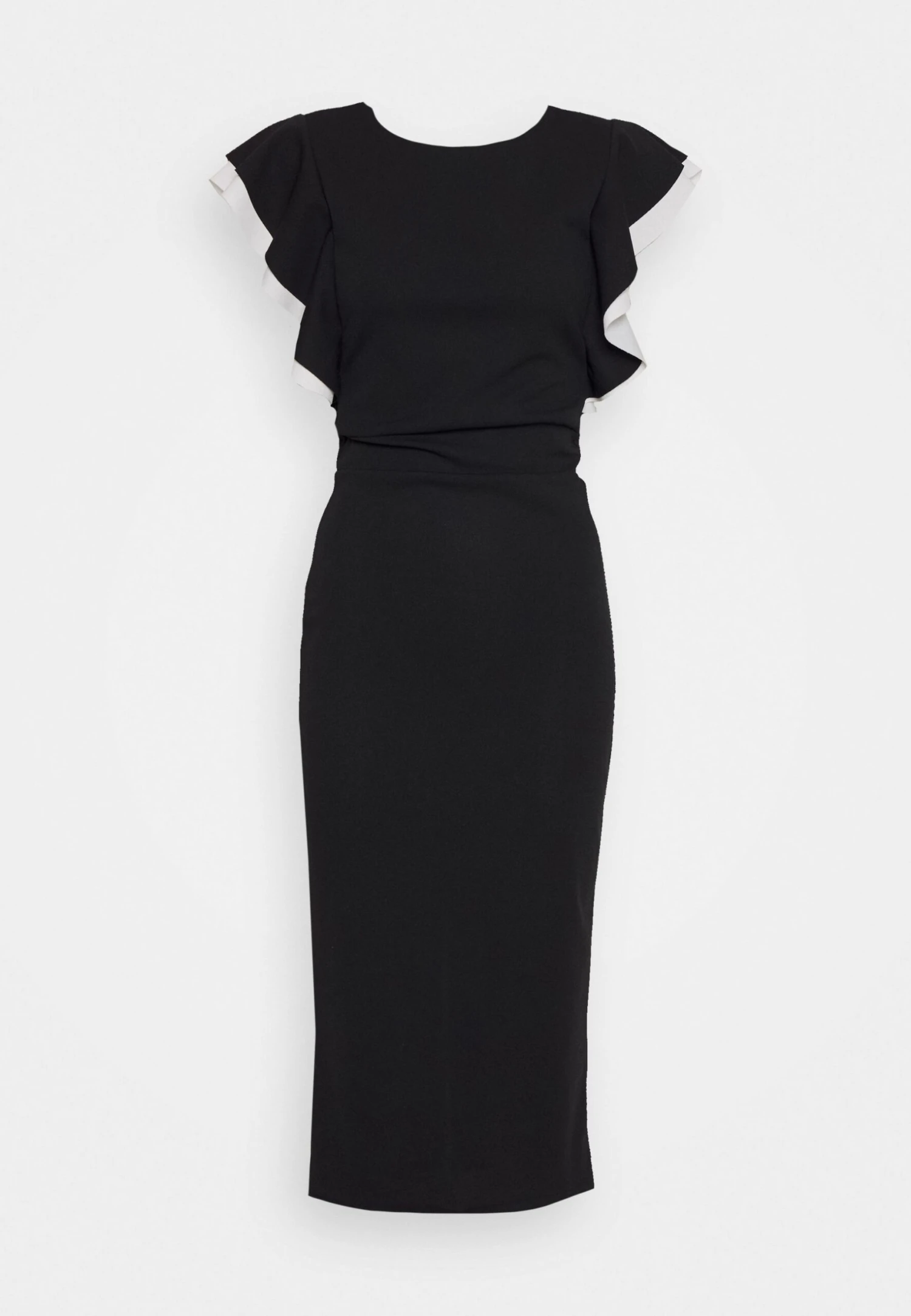 Contrast Frill Sleeve Midi Dress - Jersey Dress - Black/White
