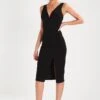 Wal G V Neck Midi - Jersey Dress - Black