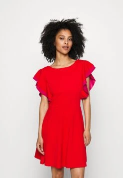 Max Ruffle Skater - Cocktail Dress / Party Dress - Red/Fuchsia