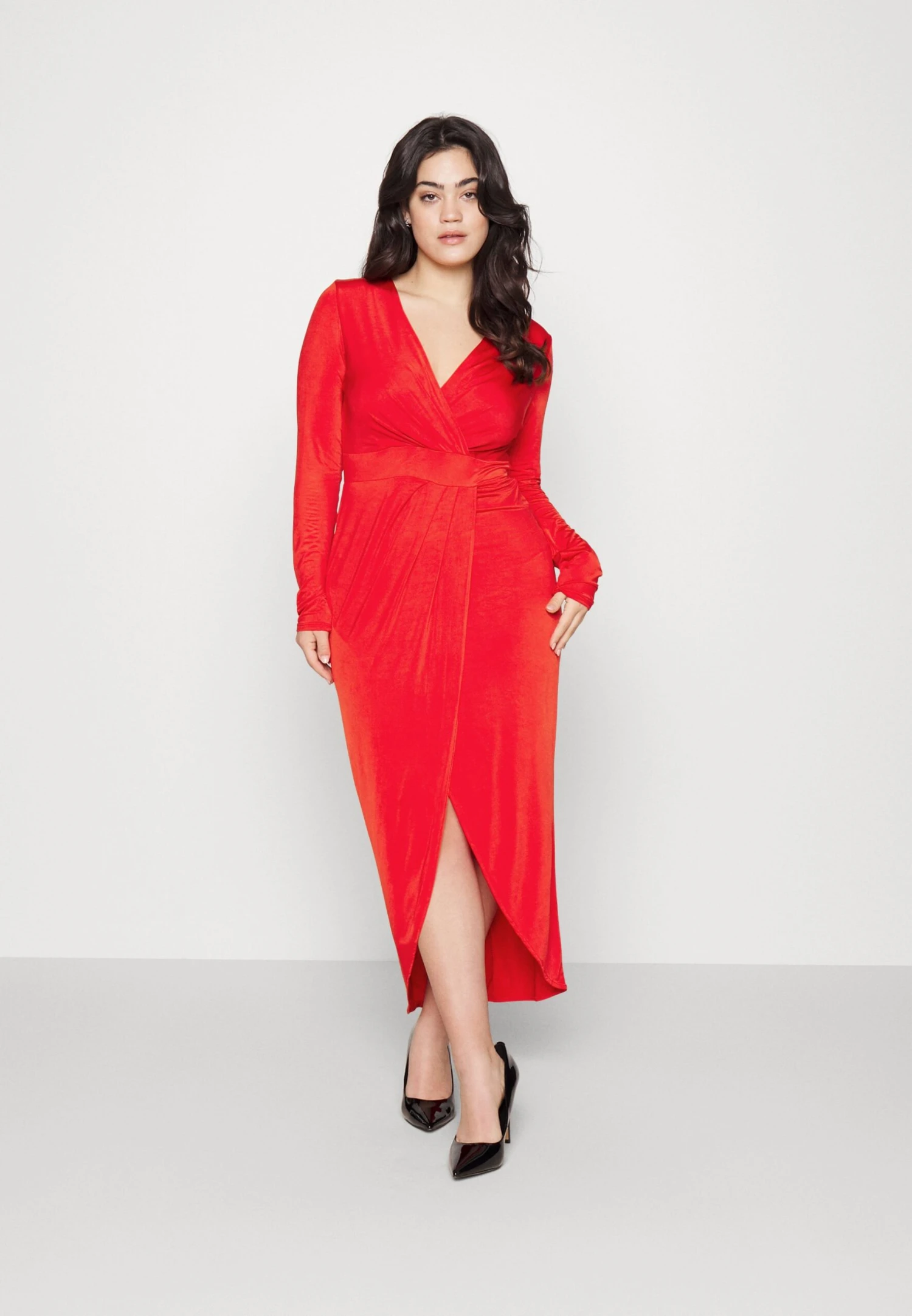 Mag V Neck Midi - Day Dress - Red - Image 2