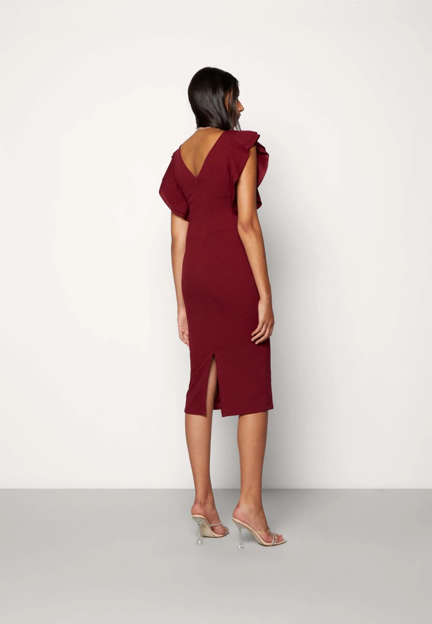Wal G Diana Ruffle Sleeve Midi Dress - Jersey Dress - Berry Wine - Image 3