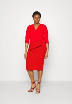 Hossy V Neck Midi - Cocktail Dress / Party Dress - Red