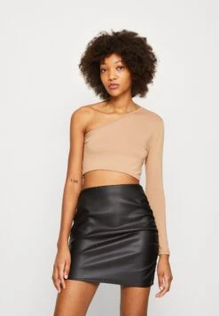 Wal G Milly One Sleeve Crop - Long Sleeved Top - Camel