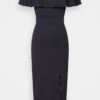 Camille Ruffle Midi - Cocktail Dress / Party Dress - Navy Blue
