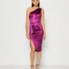 Wal G Niomi One Shoulder Midi - Cocktail Dress / Party Dress - Magenta