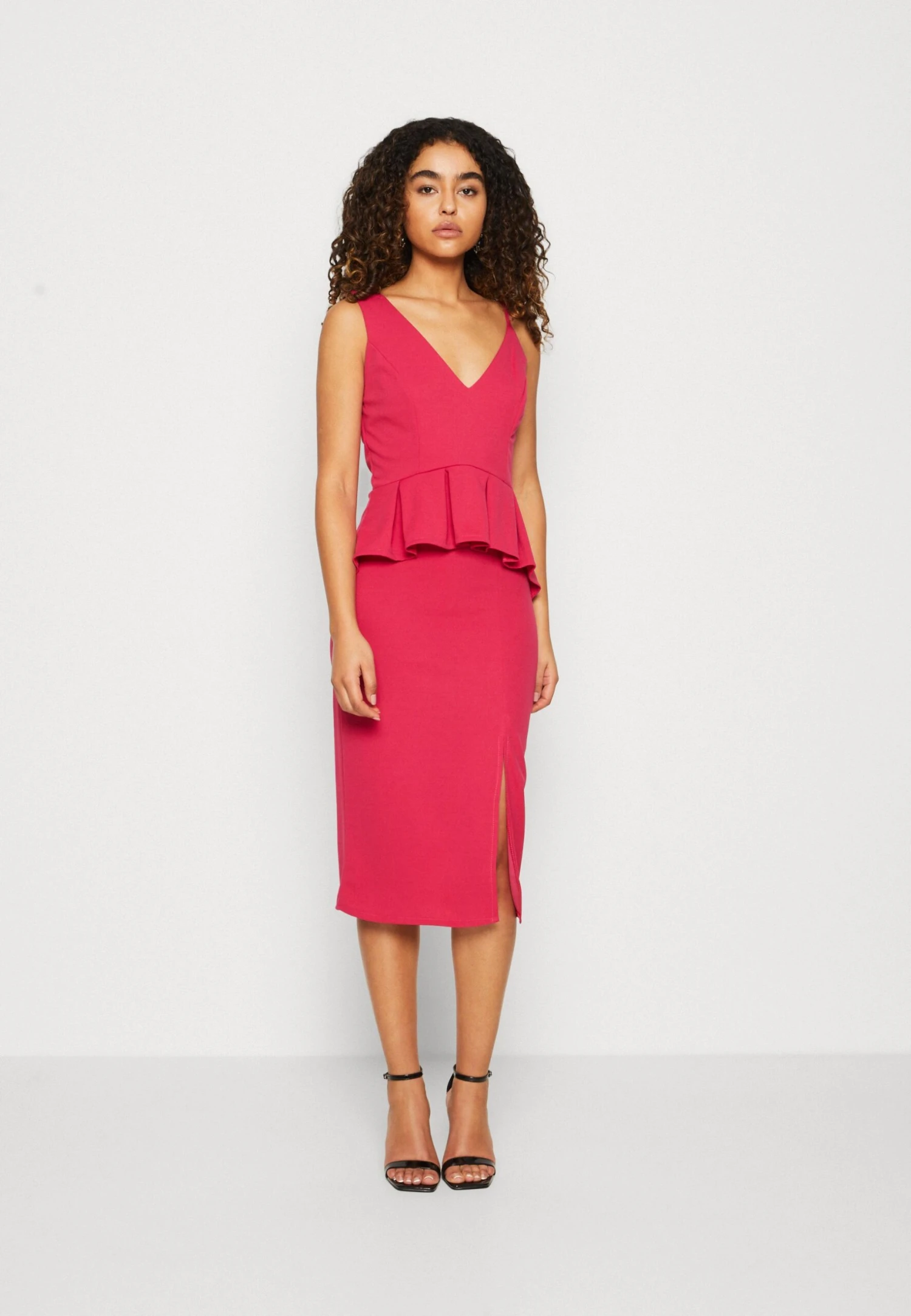 Wal G Sweeny Peplum Midi Dress - Jersey Dress - Dark Fuchsia