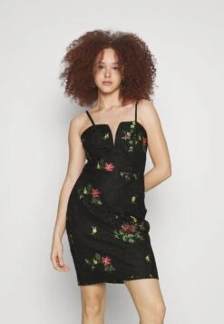 Wal G Simran Midi Floral Dress - Cocktail Dress / Party Dress - Black