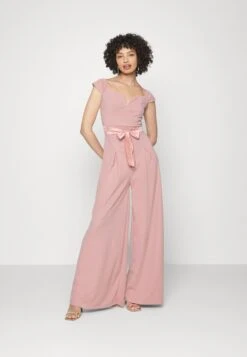 Teo V Neck Wide Leg Bow - Jumpsuit - Blush Pink