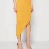 Wal G Grainee Asymmetric Midi Skirt - Pencil Skirt - Yellow