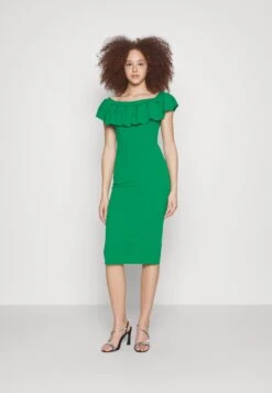 Wal G Himani Frill Neck Midi Dress - Jersey Dress - Leaf Green
