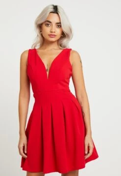 Eloise V Neck Skater Dress - Cocktail Dress / Party Dress - Red