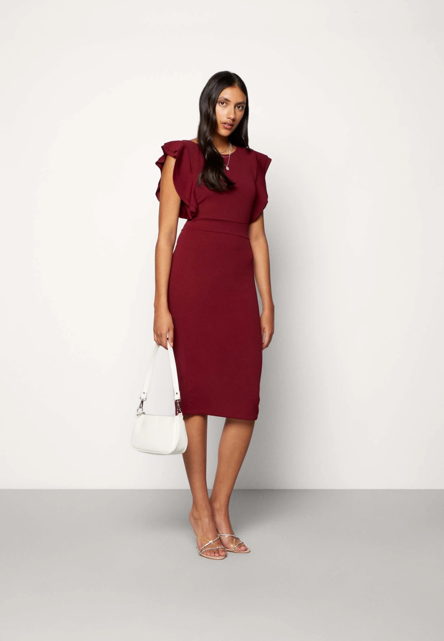 Wal G Diana Ruffle Sleeve Midi Dress - Jersey Dress - Berry Wine - Image 2